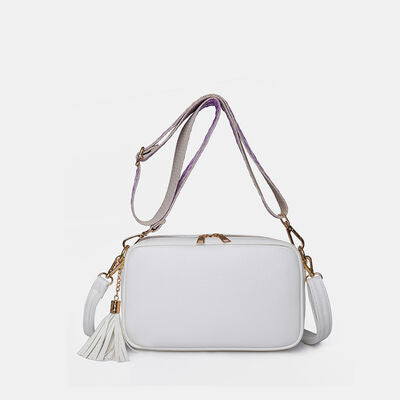 Tassel PU Leather Crossbody Bag White One Size