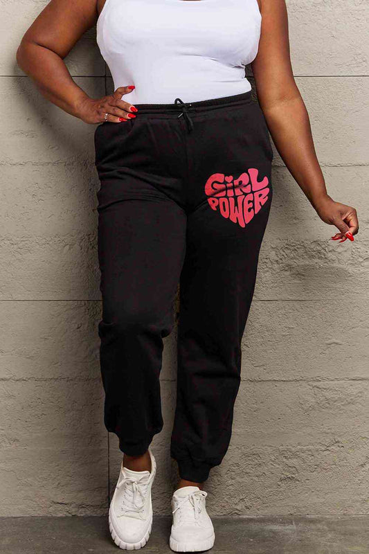 Simply Love Full Size GIRL POWER Graphic Sweatpants Charcoal