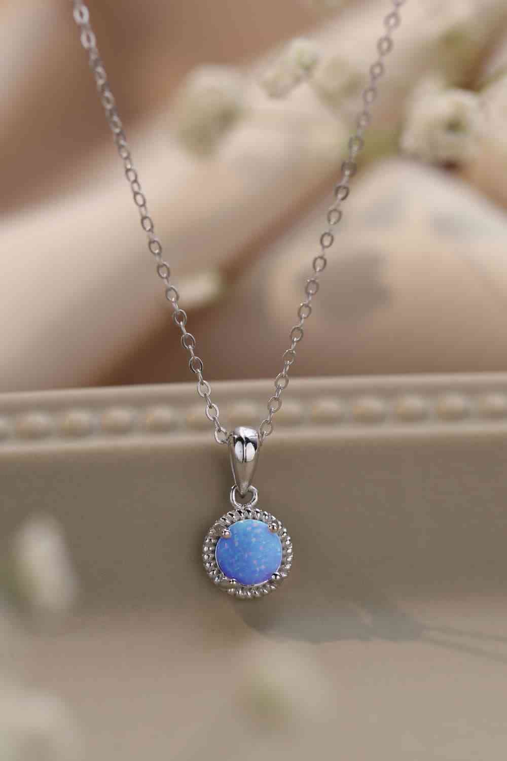 Opal Round Pendant Chain Necklace Sky Blue One Size