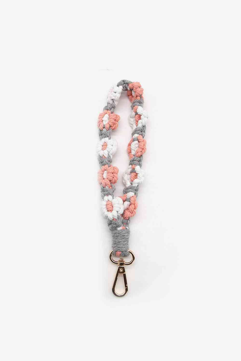 Assorted 4-Piece Macrame Flower Keychain Pink/Grey One Size