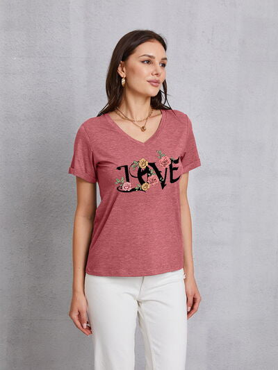 LOVE V-Neck Short Sleeve T-Shirt Light Mauve