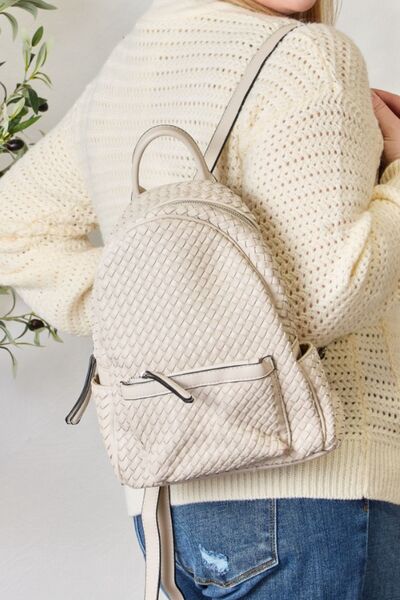 SHOMICO PU Leather Woven Backpack BEIGE One Size