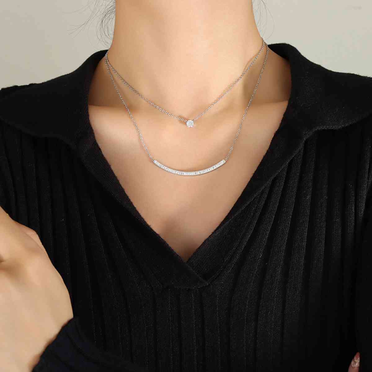 Titanium Steel Double-Layered Necklace Silver One Size
