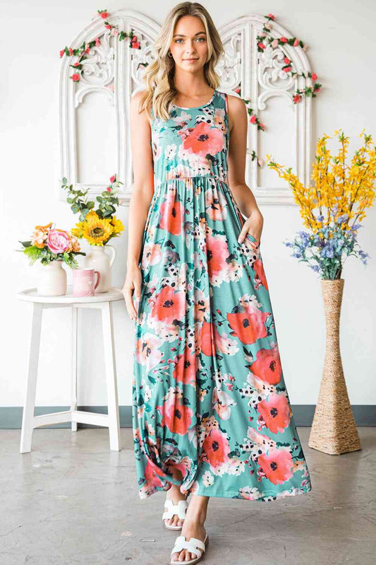 Floral Sleeveless Maxi Dress with Pockets Floral