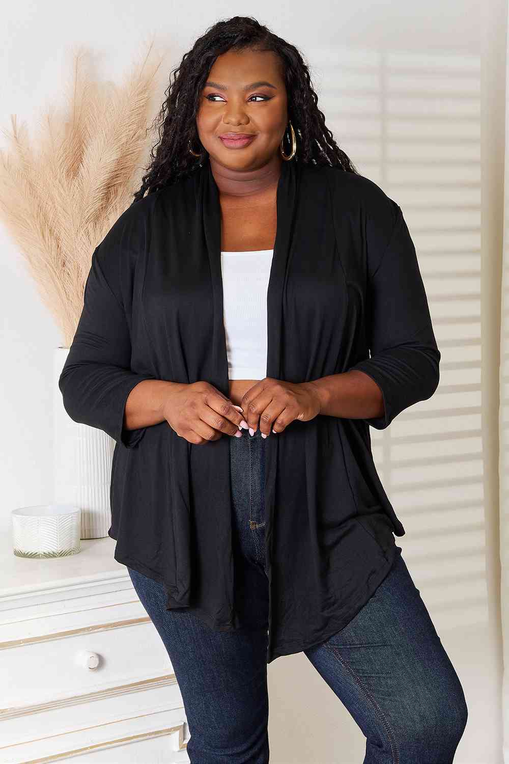 Culture Code Full Size Open Front Cardigan Black