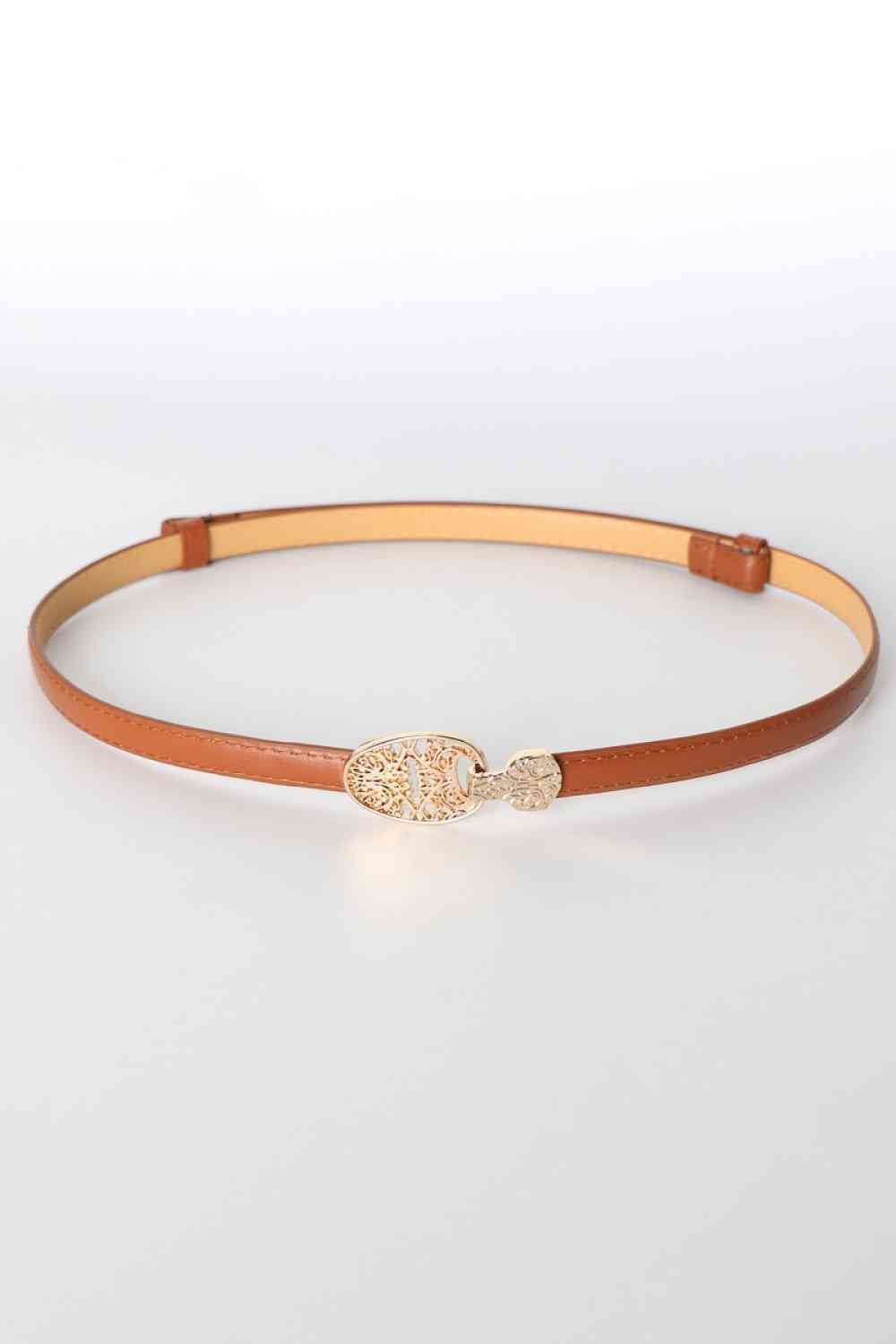 Skinny PU Leather Belt with Alloy Buckle Chestnut One Size