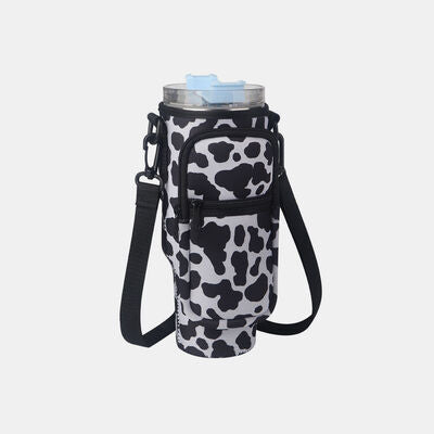 Insulated Tumbler Cup Sleeve With Adjustable Shoulder Strap Cow Print One Size