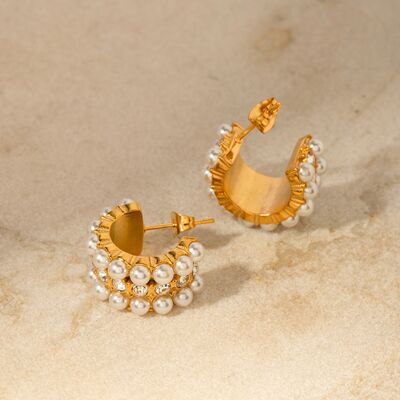 18K Gold-Plated Pearl C-Hoop Earrings