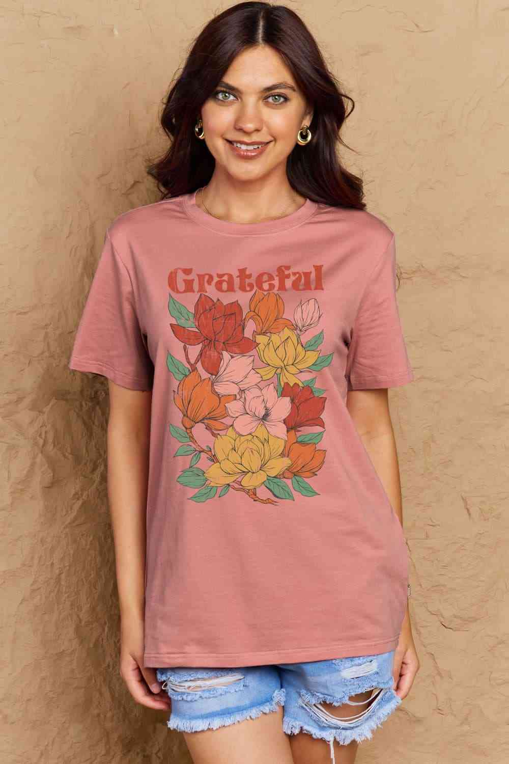 Simply Love Full Size GRATEFUL Flower Graphic Cotton T-Shirt