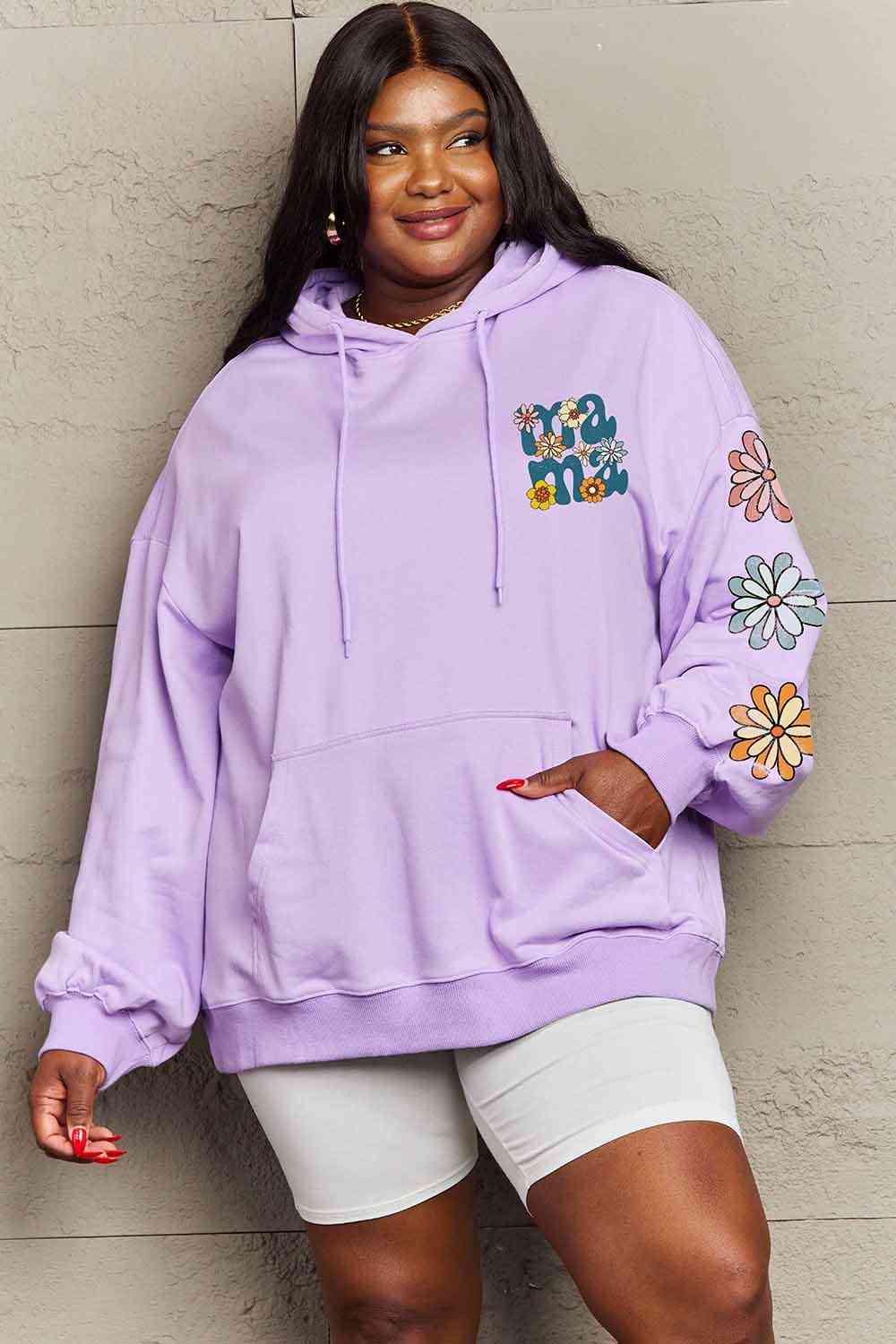 Simply Love Simply Love Full Size MAMA Graphic Dropped Shoulder Hoodie Lilac