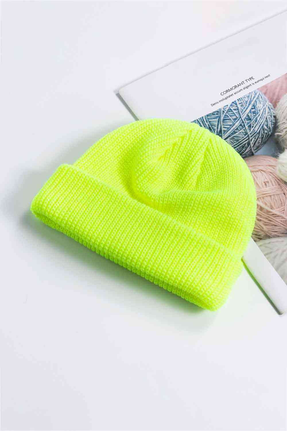 Cozy Rib-Knit Cuff Beanie Yellow One Size