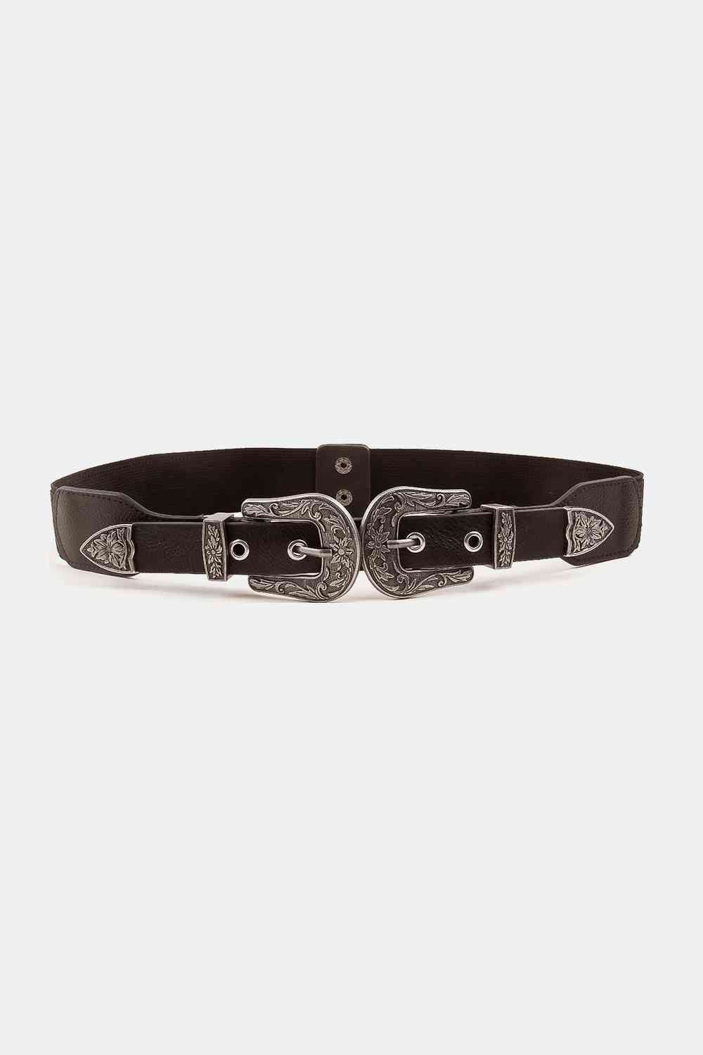 Symmetrical Zinc Alloy Buckle PU Leather Belt Black One Size