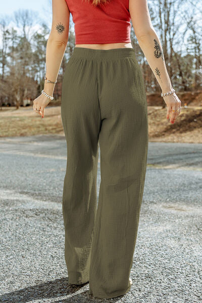 Texture Tied Wide Leg Pants