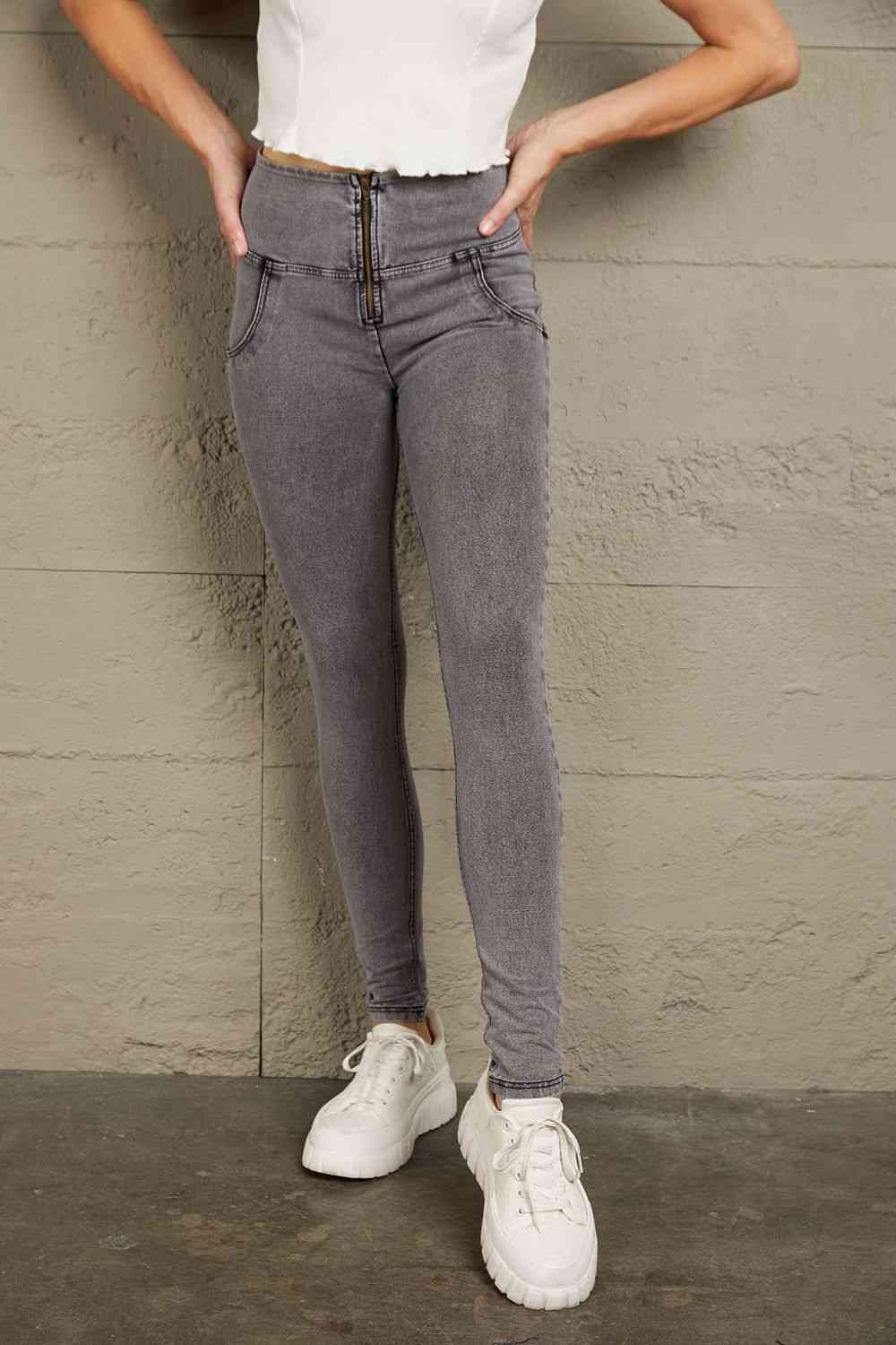 Baeful Zip Closure Skinny Jeans with Pockets Mid Gray