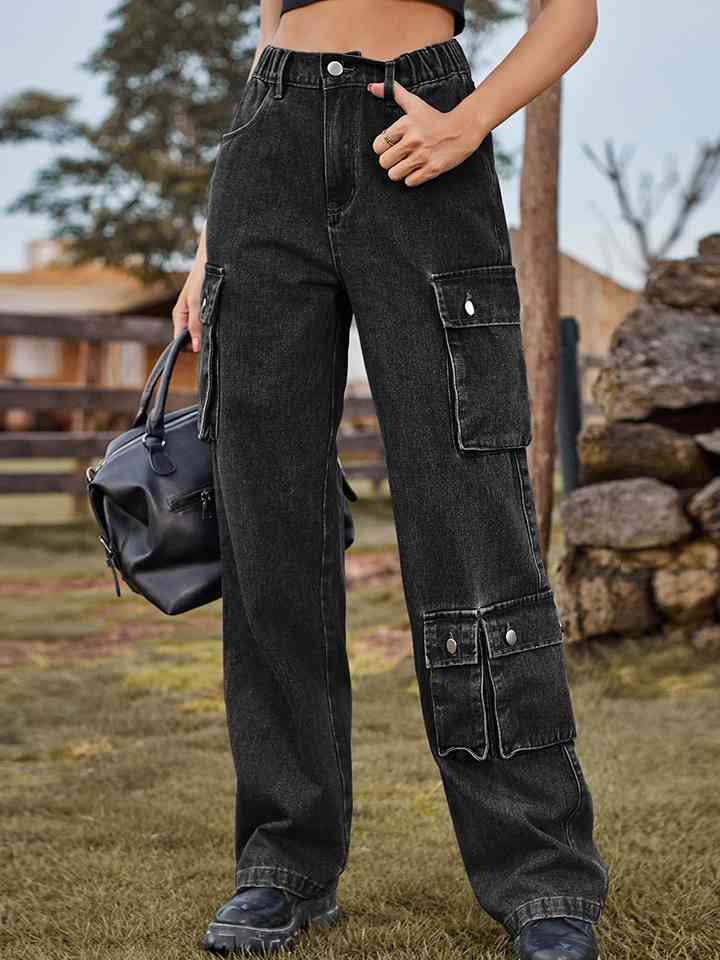 Straight Leg Cargo Jeans Charcoal