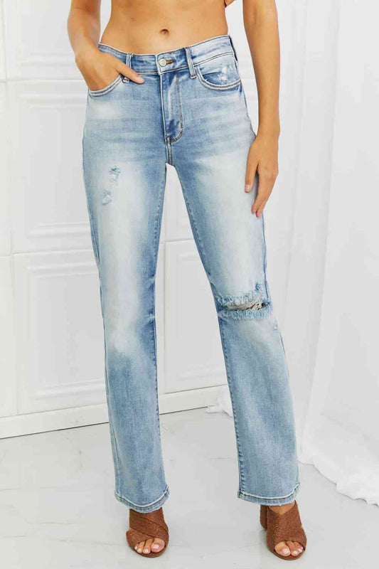 Judy Blue Natalie Full Size Distressed Straight Leg Jeans Light