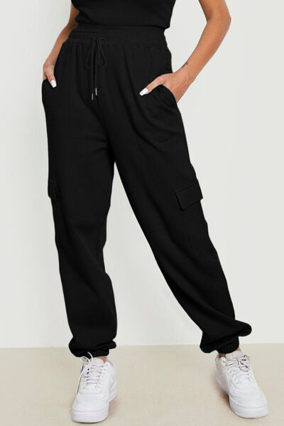 Drawstring Joggers with Pockets Black