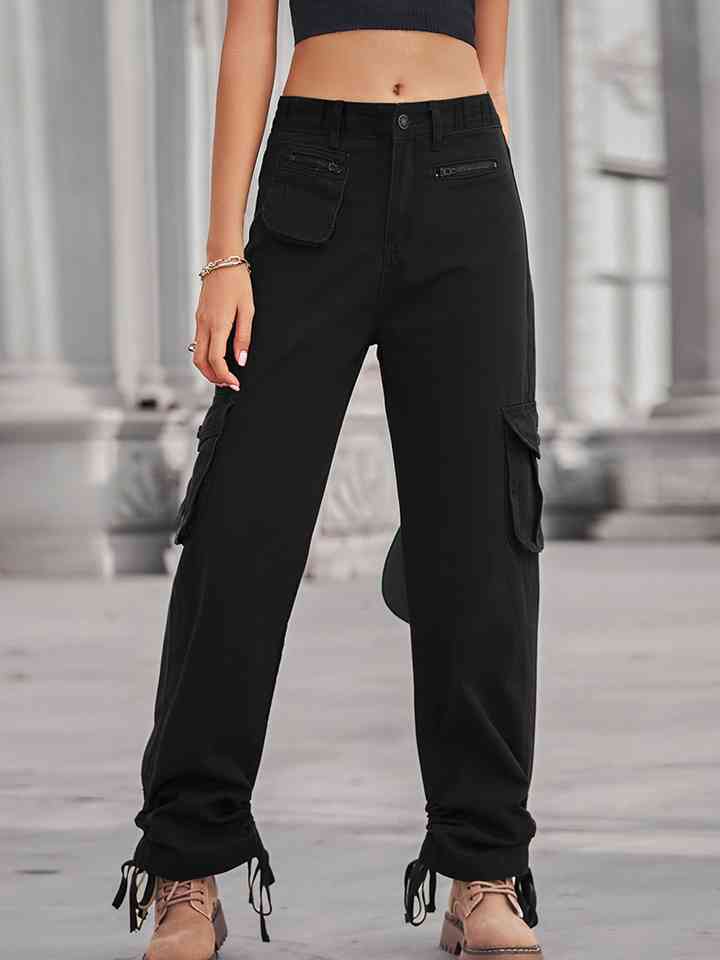 Drawstring Cargo Jeans Black