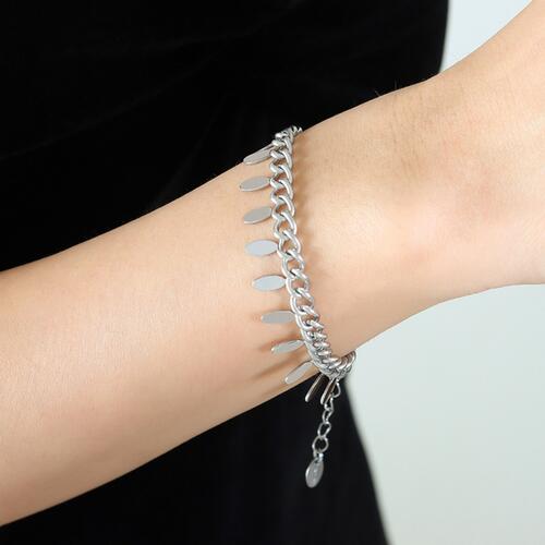 Titanium Steel Leaf Charm Bracelet Silver One Size