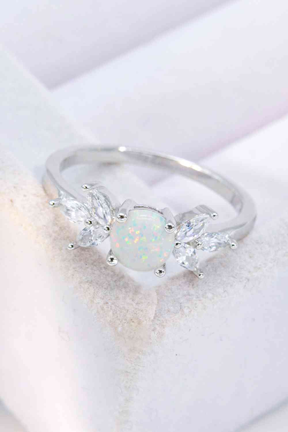 925 Sterling Silver Opal and Zircon Ring