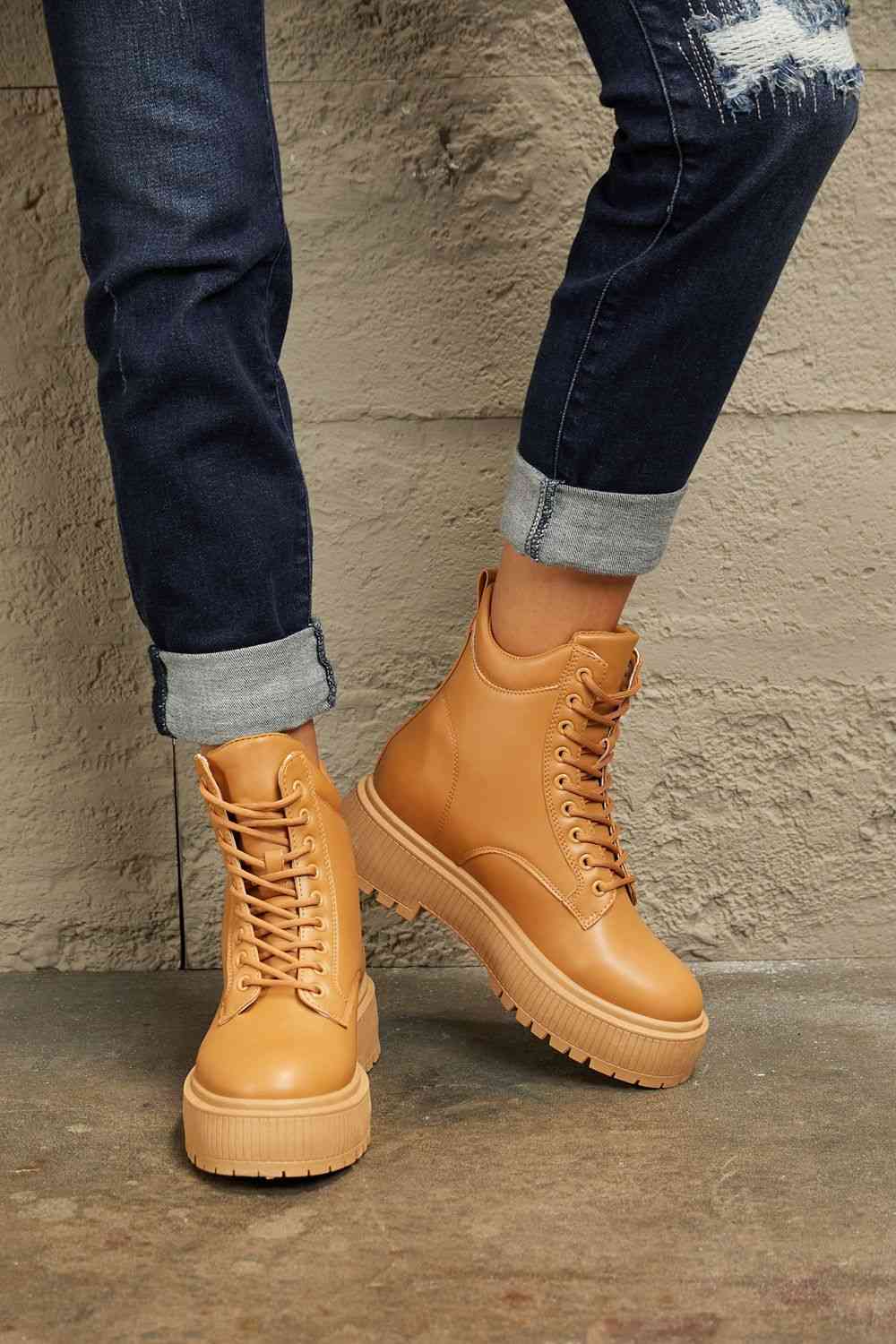 East Lion Corp Platform Combat Boots Caramel