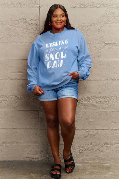 Simply Love Full Size WISHING FOR A SNOW DAY Round Neck Sweatshirt