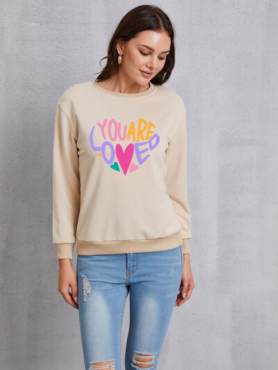 YOU ARE LOVED Dropped Shoulder Sweatshirt Beige