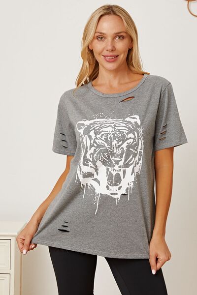 Distressed Tiger Graphic Short Sleeve T-Shirt