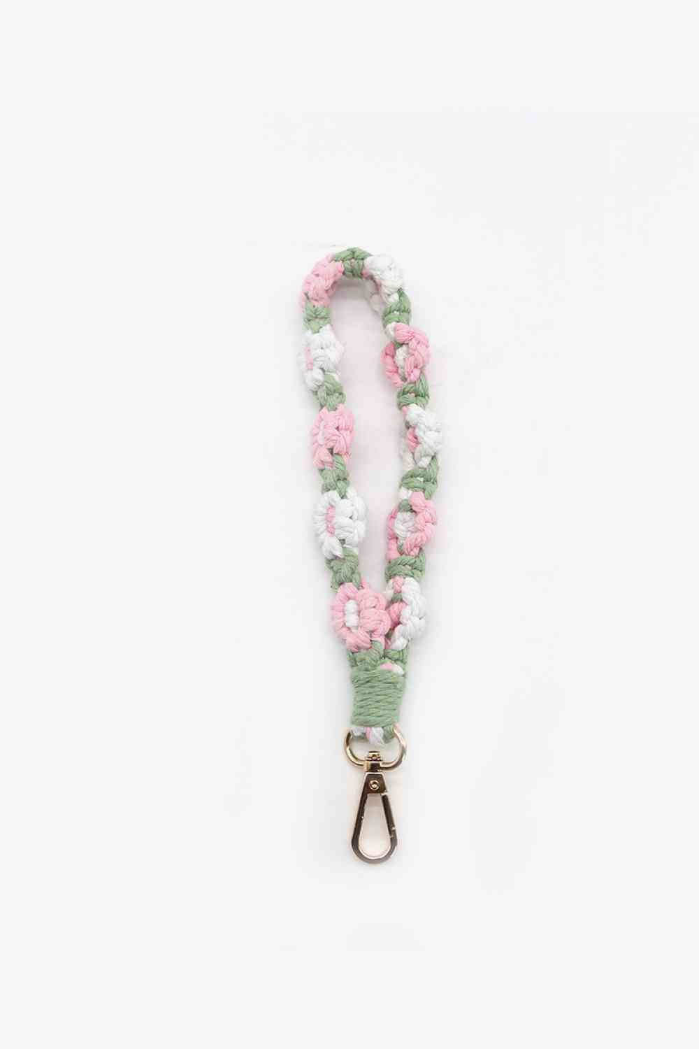 Assorted 4-Piece Macrame Flower Keychain Pink/Green One Size