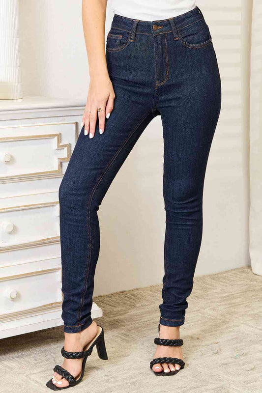 Judy Blue Full Size High Waist Pocket Embroidered Skinny Jeans Dark