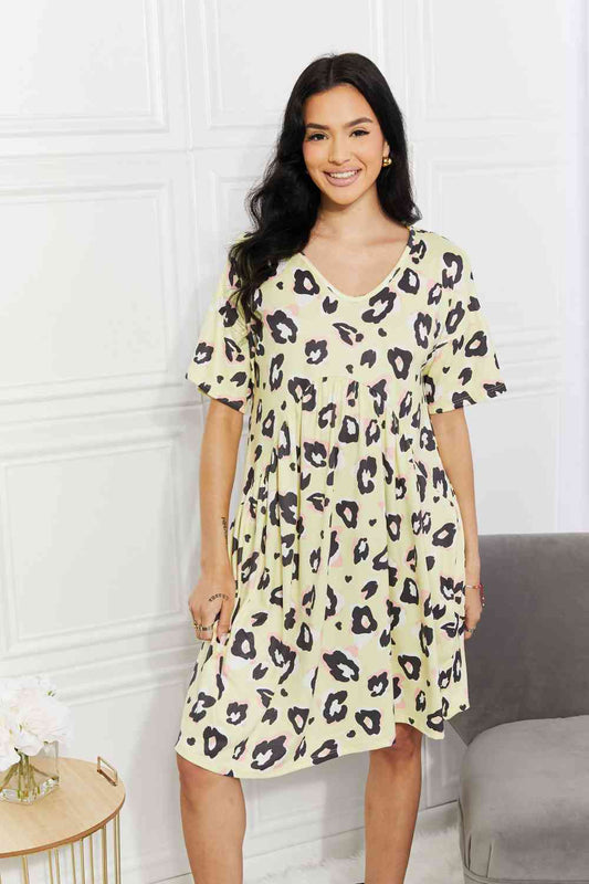 BOMBOM Take It Easy Animal Print Dress Lemon