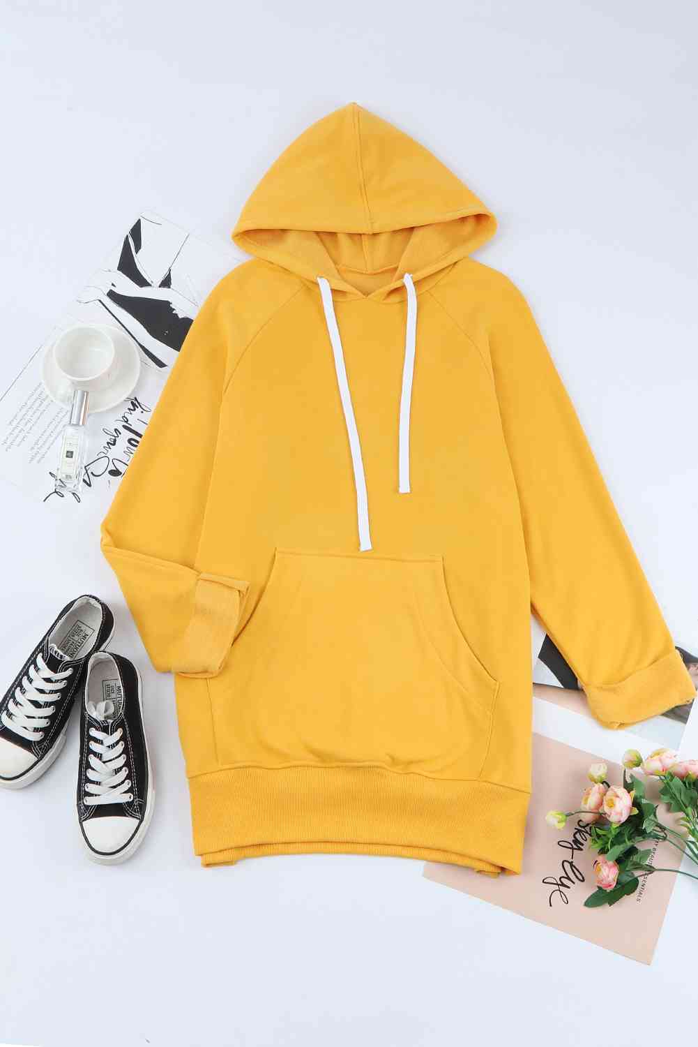 Side Slit Raglan Sleeve Hoodie Yellow