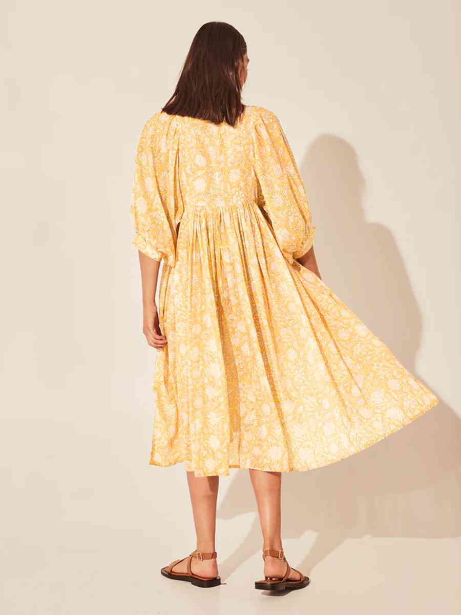 Floral Tie Neck Lantern Sleeve Dress