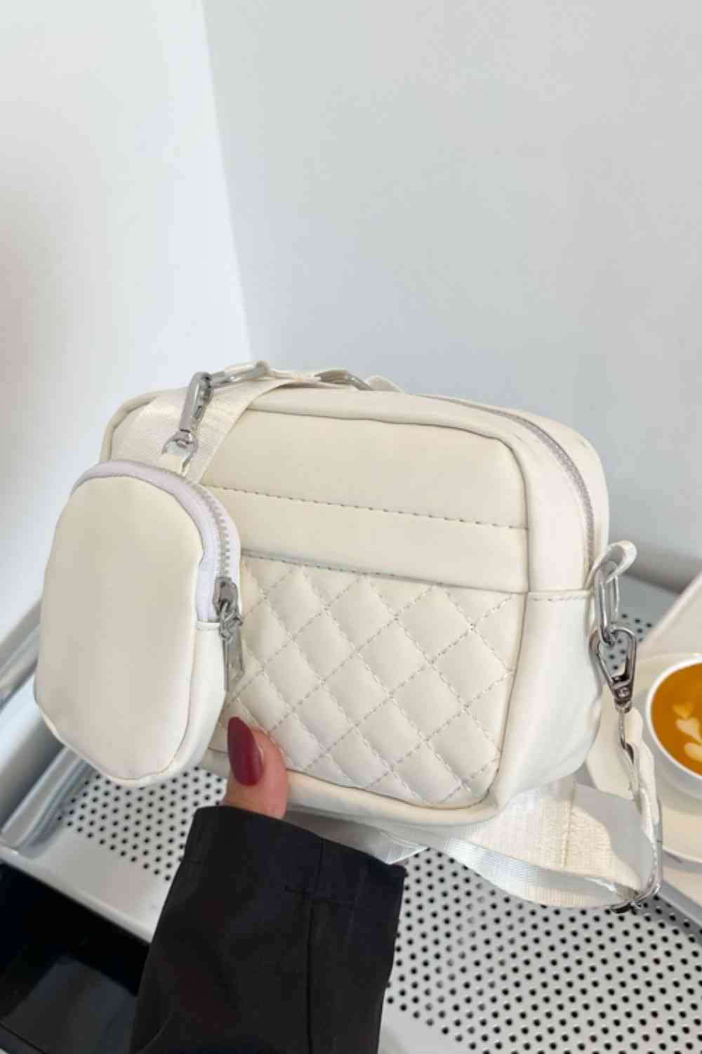 Adored PU Leather Shoulder Bag with Small Purse White One Size