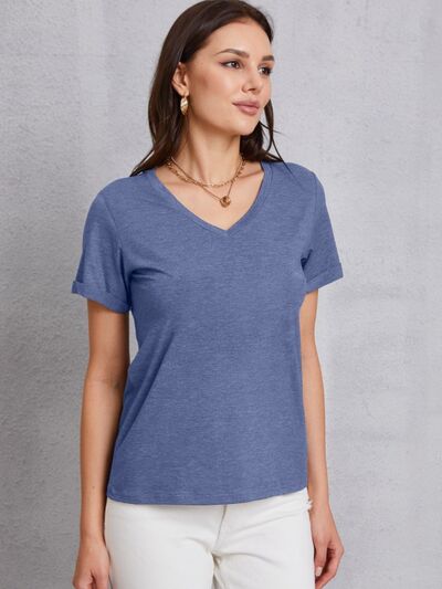 V-Neck Short Sleeve T-Shirt Dusty Blue