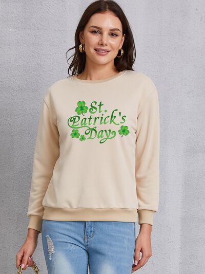 ST. PATRICK'S DAY Round Neck Dropped Shoulder Sweatshirt Khaki