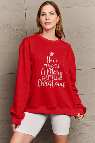 Simply Love Full Size HAVE YOURSELF A MERRY LITTLE CHRISTMAS Round Neck Sweatshirt Wine