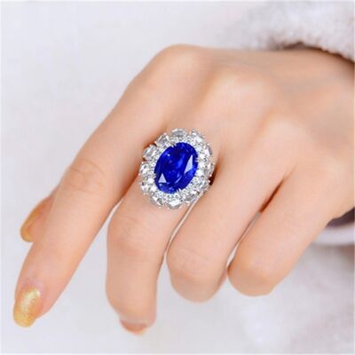 Platinum-Plated Artificial Gemstone Ring Silver One Size