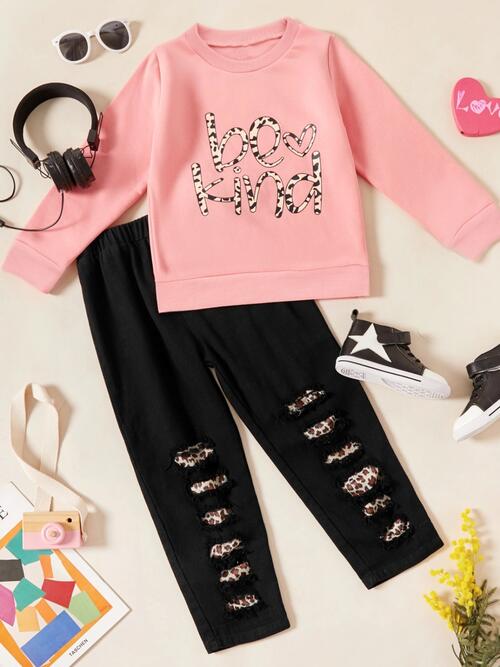 BE KIND Round Neck Top and Leopard Pants Set Burnt Coral