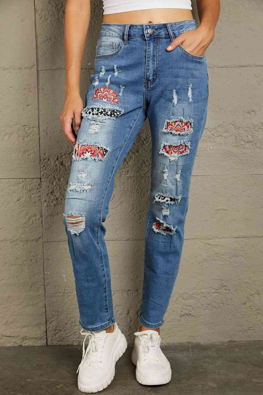 Baeful Leopard Patch Ankle-Length Jeans Medium