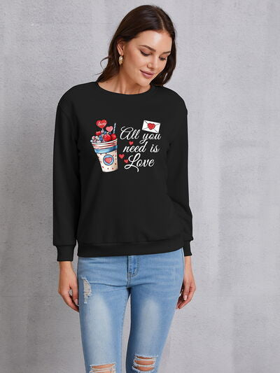 ALL YOU NEED IS LOVE Round Neck Sweatshirt Black