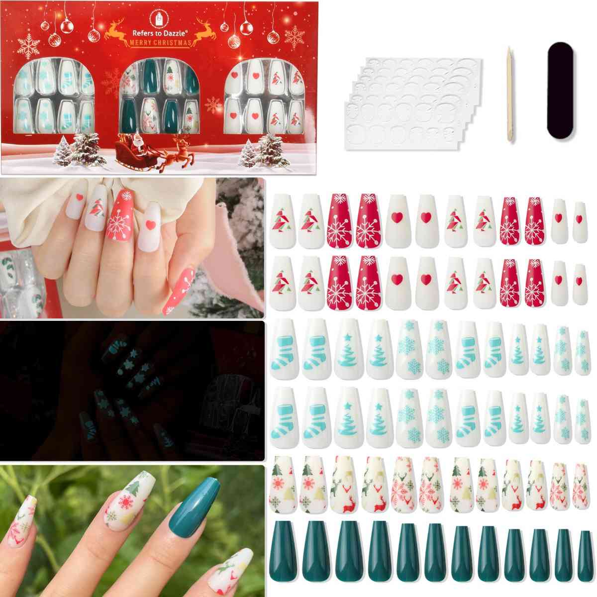 72-Piece Christmas Theme ABS Press-On Nails