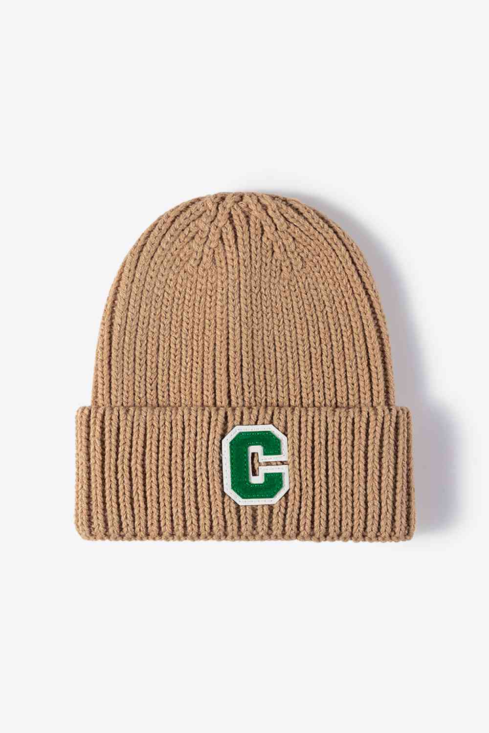 Letter C Patch Cuffed Beanie Khaki One Size