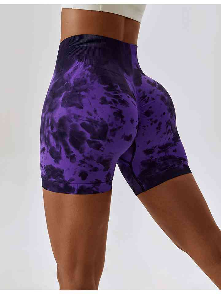 Tie Dye Wide Waistband Sports Shorts Purple