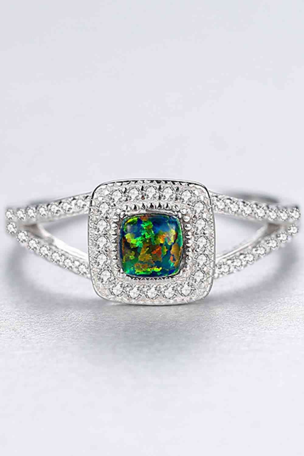 Opal 925 Sterling Silver Split Shank Ring Multicolor