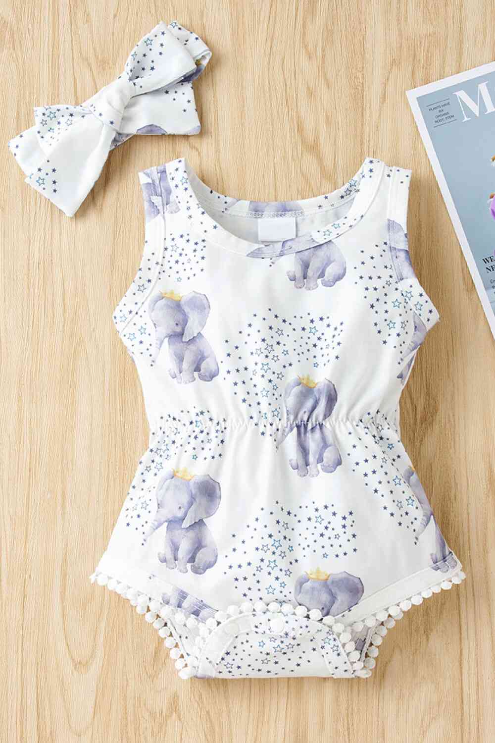 Baby Girl Elephant Print Bodysuit White