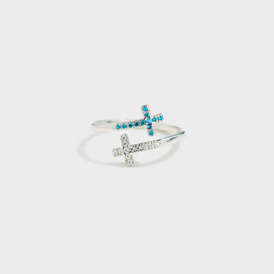 Zircon 925 Sterling Silver Double Cross Bypass Ring Silver 7