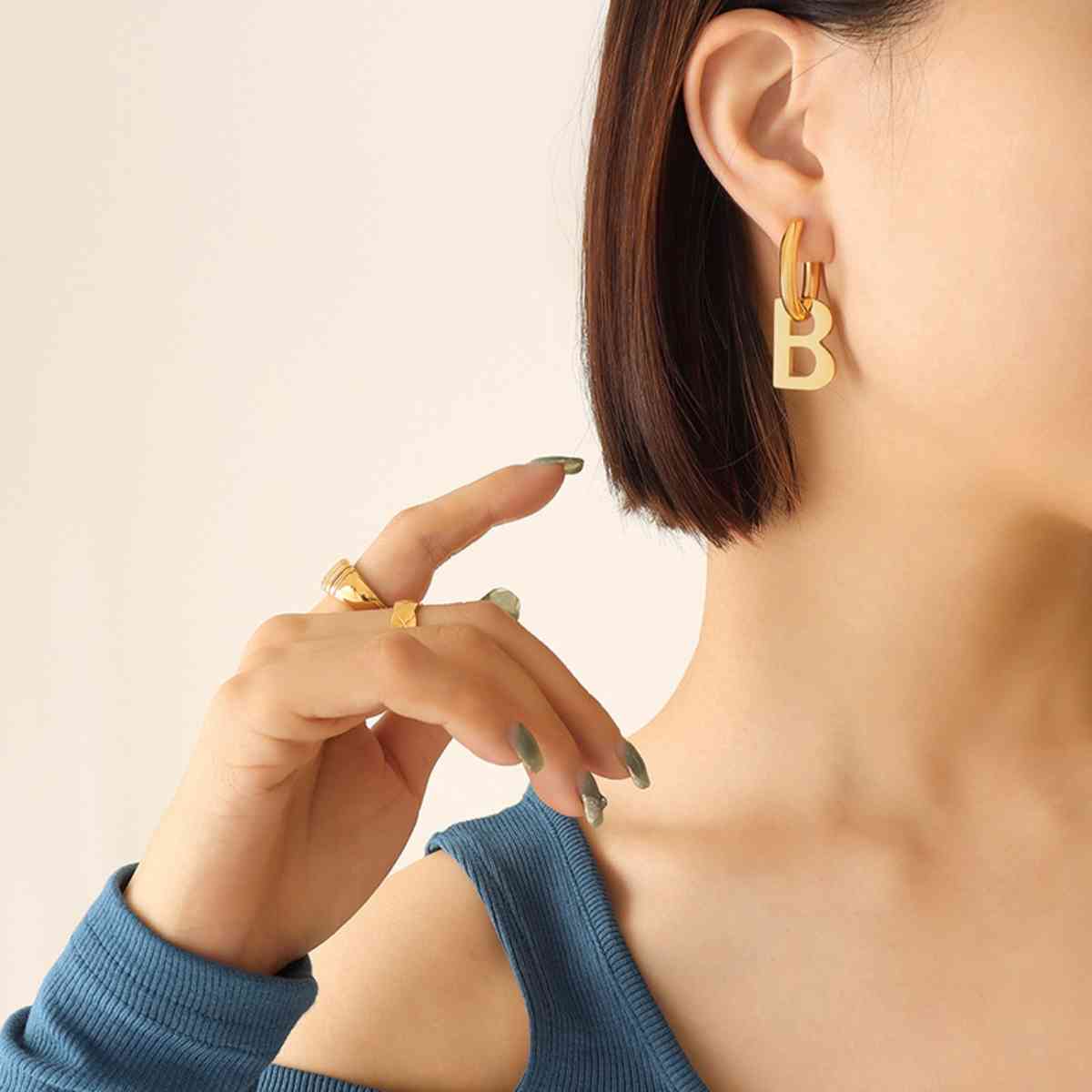 Letter B Titanium Steel Earrings Gold One Size