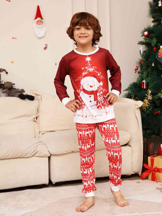 Snowman Top and Pants Set Deep Red