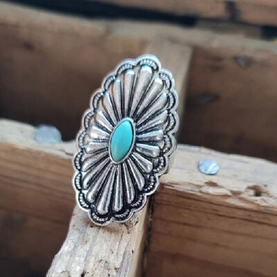 Flower Shape Artificial Turquoise Ring Silver One Size